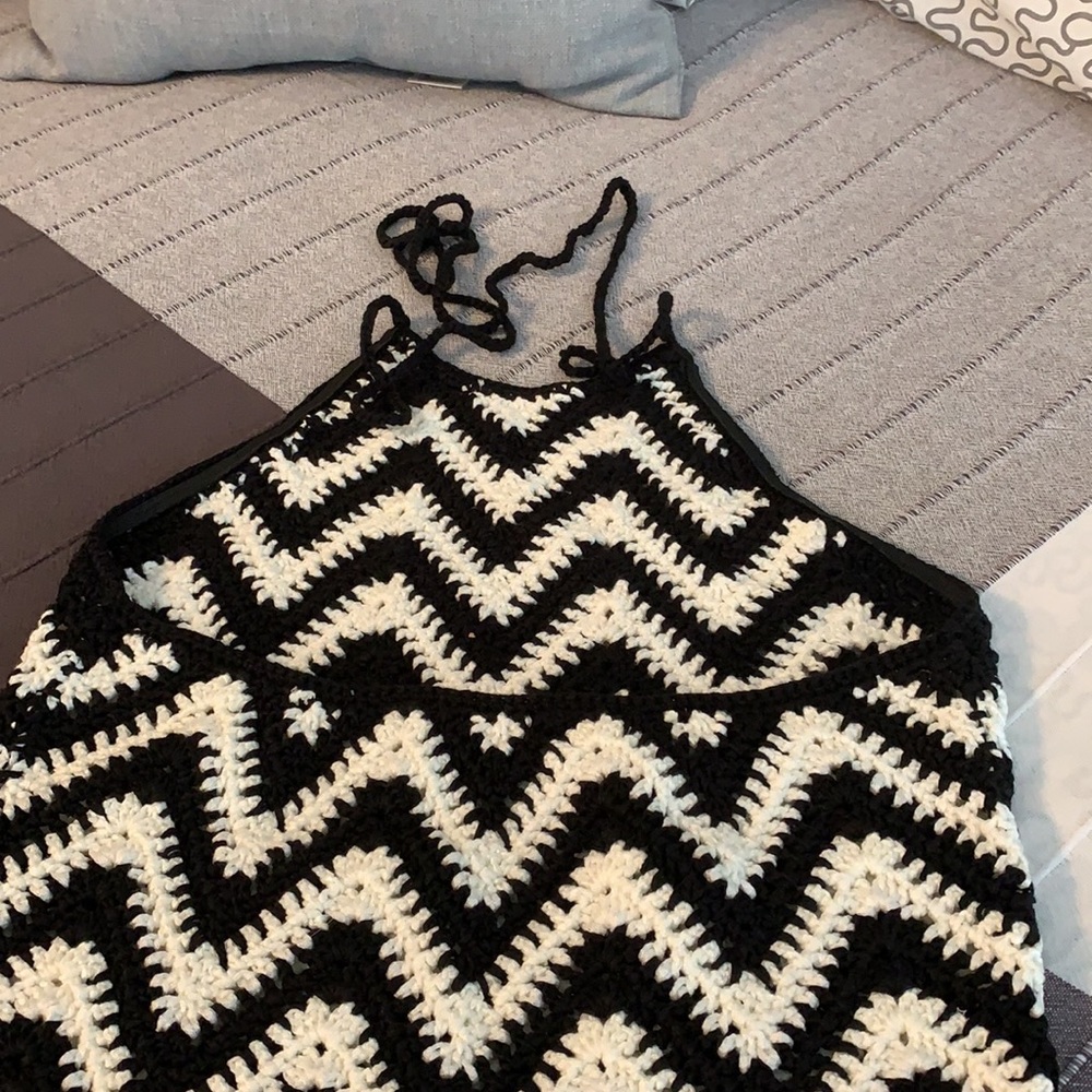 Black White Chevron Crochet Halter Tank Top S M Free People Judith March Hippie - Picture 5 of 6